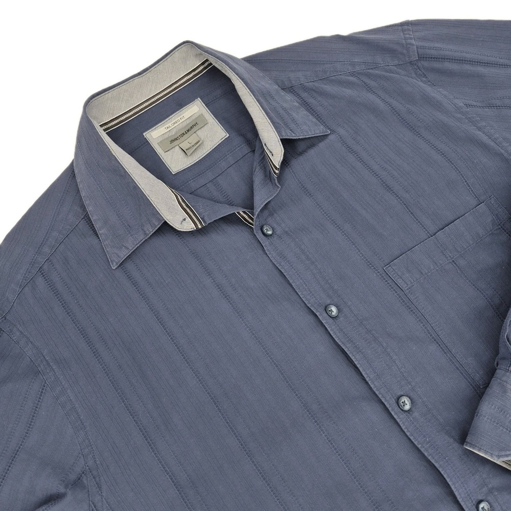Johnston & Murphy Men's Button Down Self-Stripe Shirt Blue Tailored‎ Fit Sz L